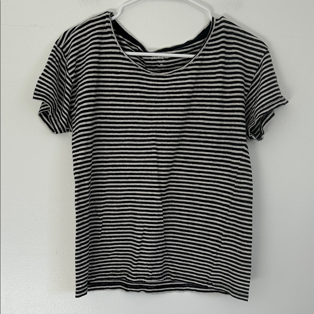J.Crew Black and White Striped Linen Short Sleeve Tee